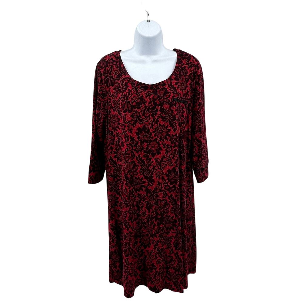 Soma Red & Black Floral Cozy 3/4 Sleeve Nightgown Women’s XL Red Black Sleepwear